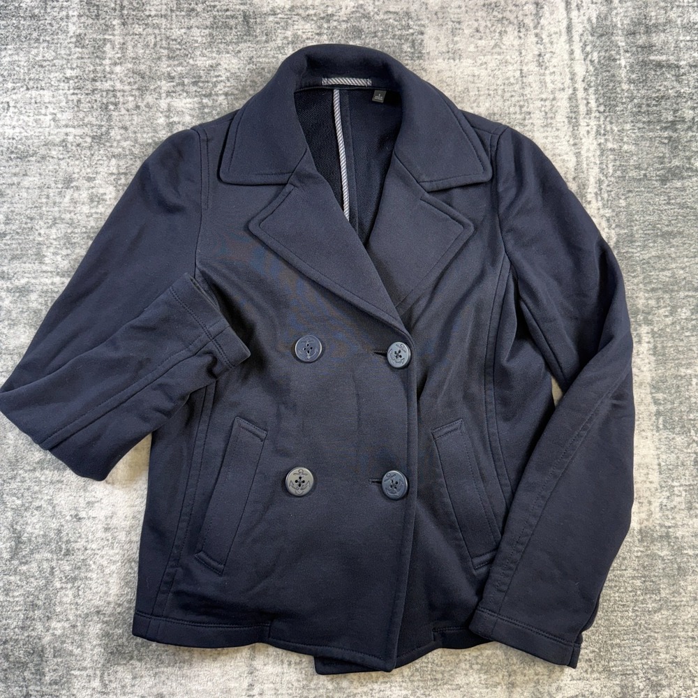 Uniqlo Blazer Jacket Womens Small Navy Blue Double Breasted French Terry Preppy